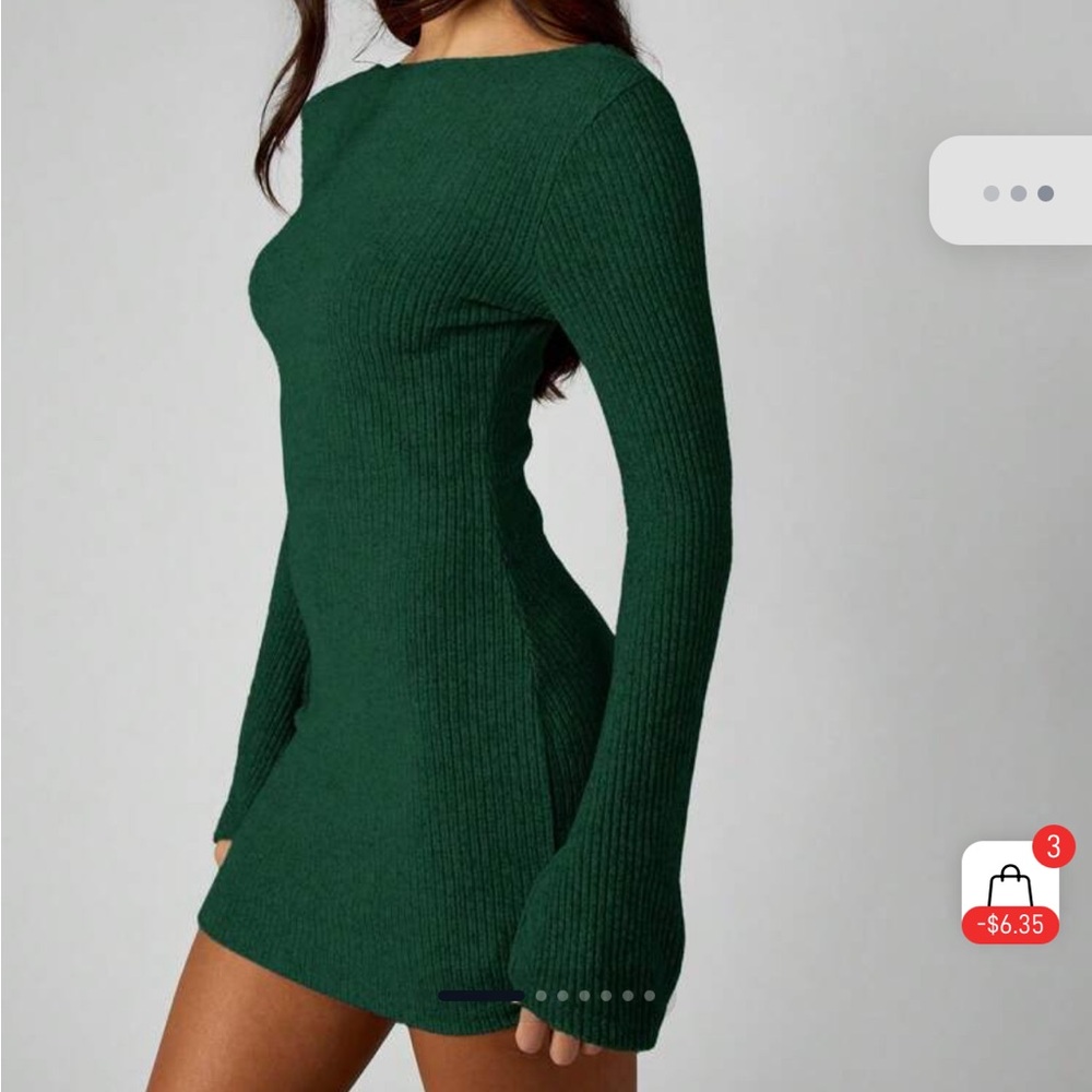 Miss Guided Green Ribbed Knit Dress - Picture 2 of 6